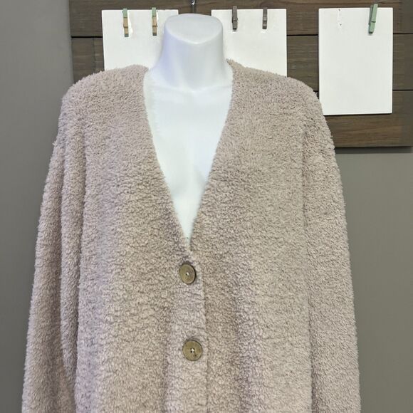 Barefoot Dreams Beige Cozy Chic V-neck Button Down Fuzzy Long Sleeve Cardigan 2X - Picture 2 of 11